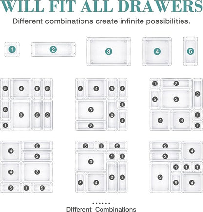 16 PCS Drawer Organizer Set, 5 Varied Size Bathroom and kitchen Drawer cabinet - Image 4