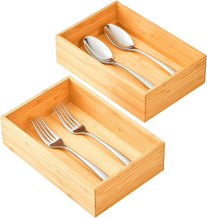 Umilife Bamboo Kitchen Drawer Organizer, Extra High Silverware Tray, Flatware by Umilife