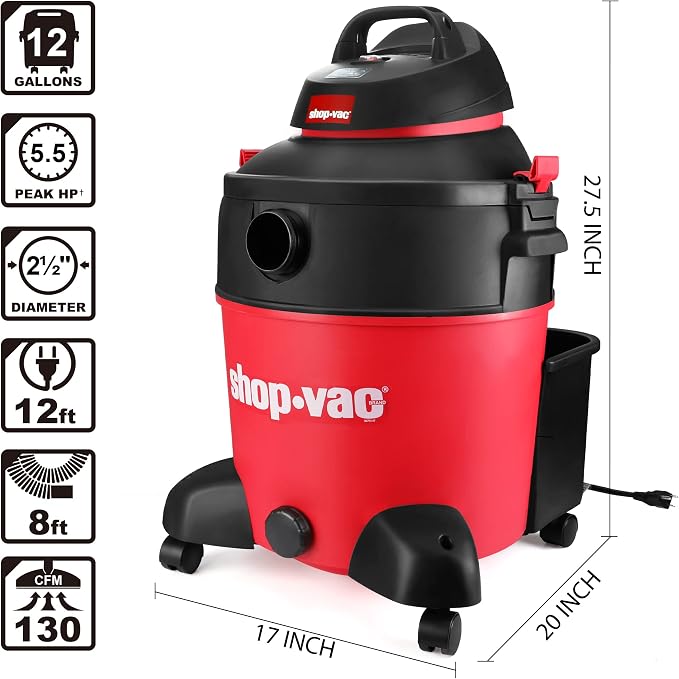 Shop-Vac 5983089 12 Gallon 5.5 Peak HP Wet/Dry Vacuum, 2.5 Inch Diameter x 8 - Image 5