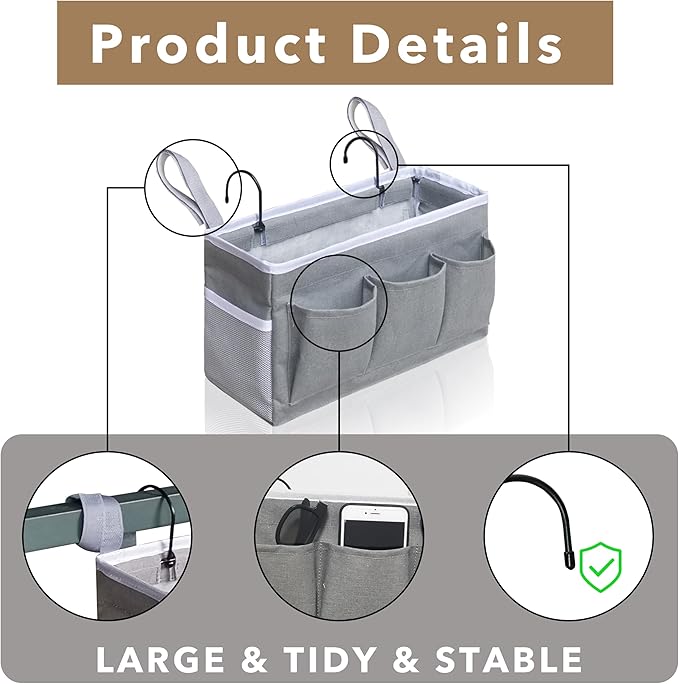 2Pcs Beside Caddy Storage Organizer, Hanging Bag Holder - Image 5