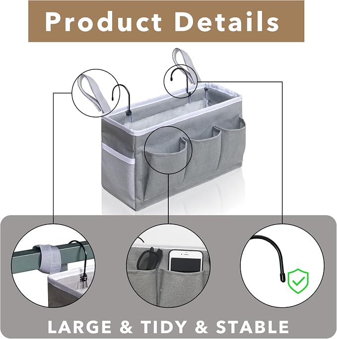 2pcs Bedside Caddy Storage Organizer, Hanging Bag Holder - Image 5