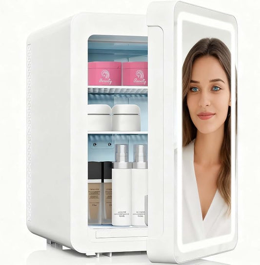 20L Skincare Fridge with Mirror & LED Lighting, 3-Mode Dimmable, Cooler & by Kikihouse