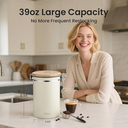 Veken Coffee Canister, 39OZ Large, Airtight Stainless Steel Food Storage - Image 2