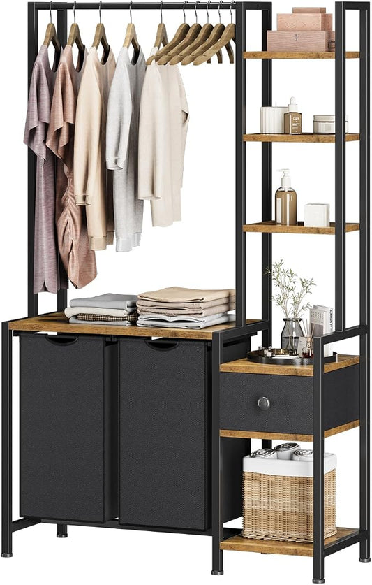 Laundry Hamper with Shelf, 5 Tiers Tall Laundry Basket Sorter with 2 Pull-Out by Cresohom