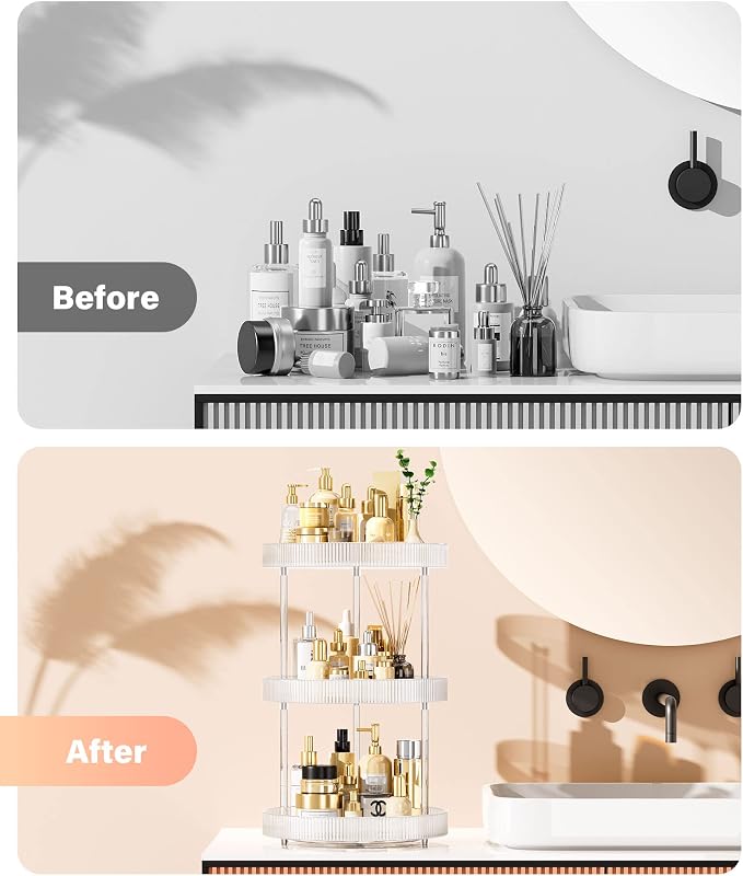 3-Tier Lazy Susan Bathroom Countertop Organizer, 360° Clear Rotating Storage - Image 5