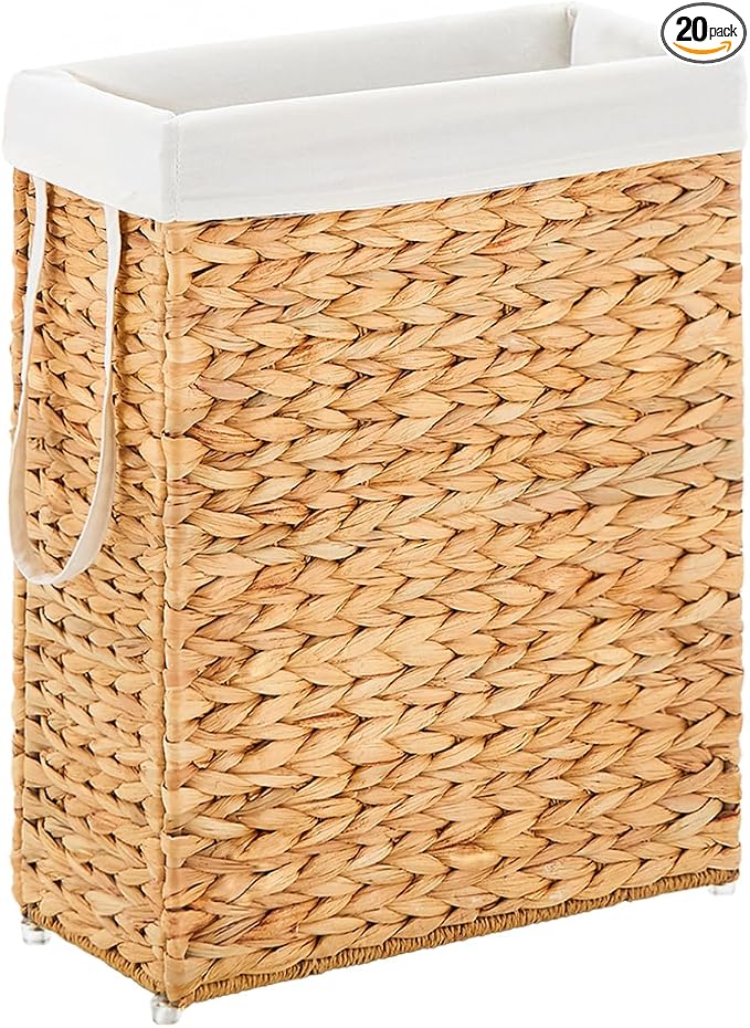 Handwoven Slim Laundry Hamper, 55L Narrow Laundry Basket, Natural Water by LGENHOOMHandwovenNaturalWaterHyacinthBasket