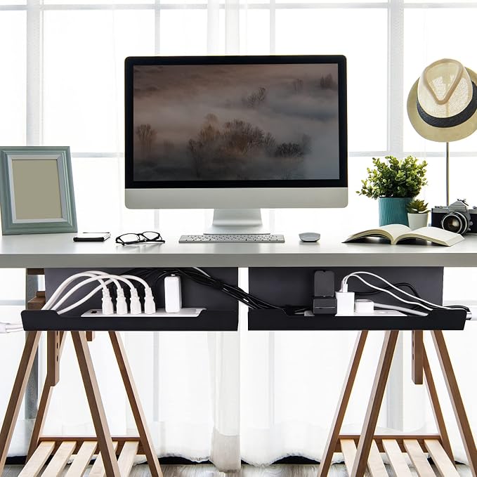 VIDOR Under Desk Cable Management Tray 1-Pack, No Drill Alloy Steel, Wire - Image 8