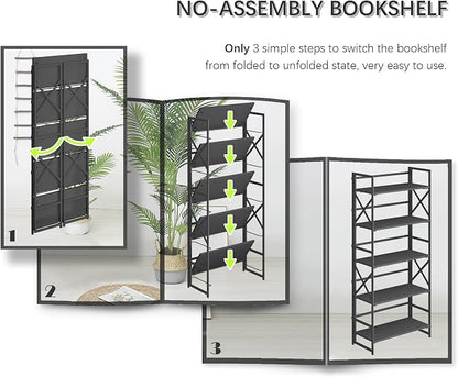 4NM 5 Tiers No Assembly Book Shelves, 51.2" H Folding Bookshelf Bookcase Open - Image 6