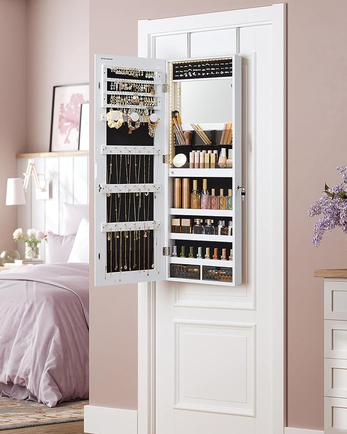 SONGMICS Mirror Jewelry Cabinet Armoire Organizer, Wall or Door Mount Storage - Image 3