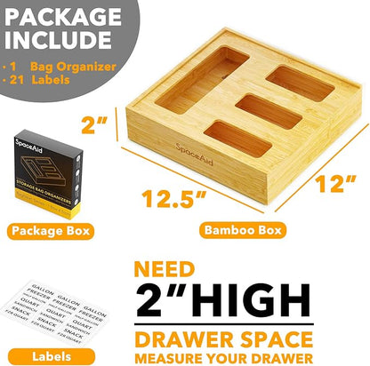 SpaceAid Bag Storage Organizer for Kitchen Drawer, Bamboo Organizer, Compatible - Image 3