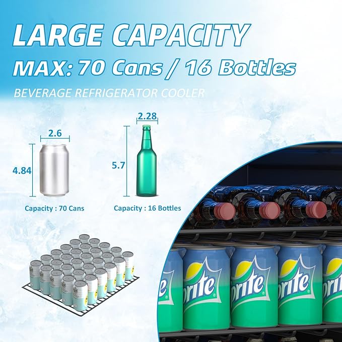 Compact Freestanding Beverage Refrigerator, 70 Can/ 1.6 Cubic Feet Mini Fridge - Image 5
