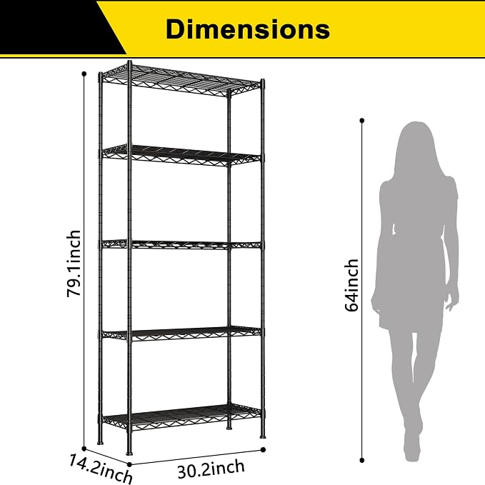 GIOTORENT 5-Wire Garage Shelving Storage Shelves, Metal Shelf Organizer 1400Lbs - Image 2
