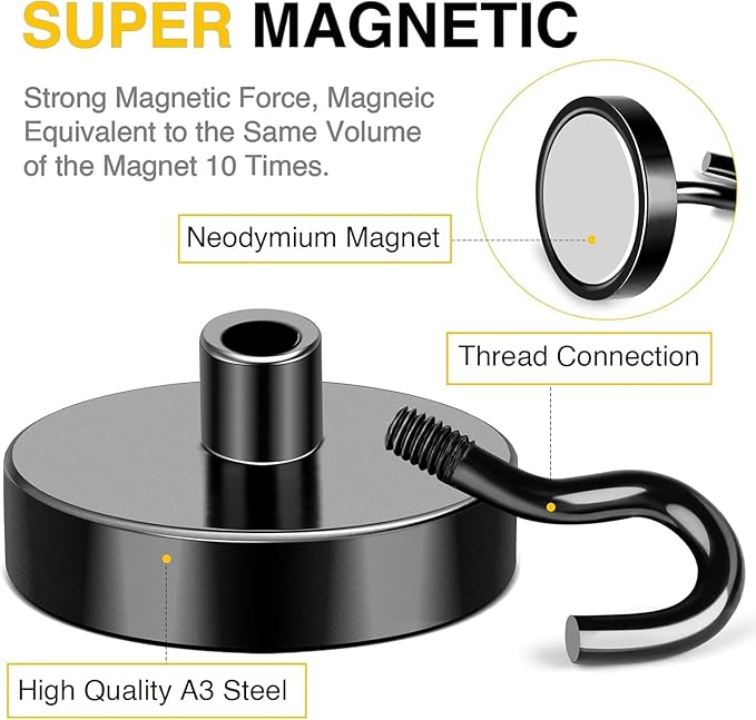 DIYMAG Black Magnetic Hooks, 170 LB Heavy Duty Strong Magnets - Image 3