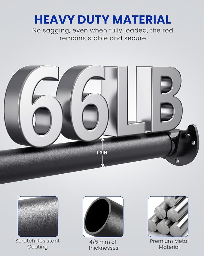 2 PACK Closet Rods for Hanging Clothes, 17 to 69 Inches Stepless Adjustable - Image 4