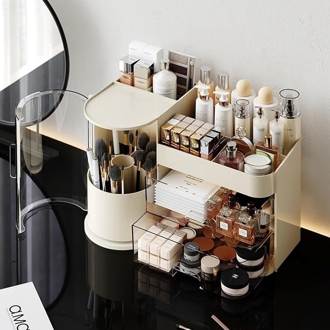 Makeup Organizer with Rotating Brush Holder Cosmetic Organizer with Drawers - Image 6