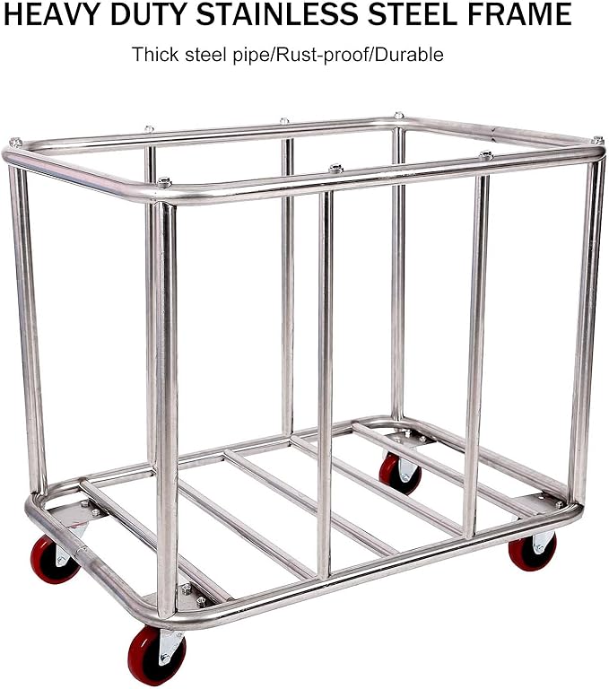 10 Bushels Laundry Cart Commercial/Home, Heavy Duty Large Stainless Steel - Image 3