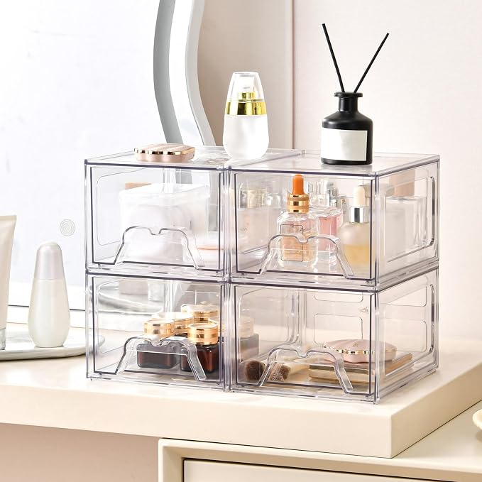 8 Pack Stackable Makeup Organizer, 4.4'' Tall Acrylic Bathroom Makeup Organizer - Image 5