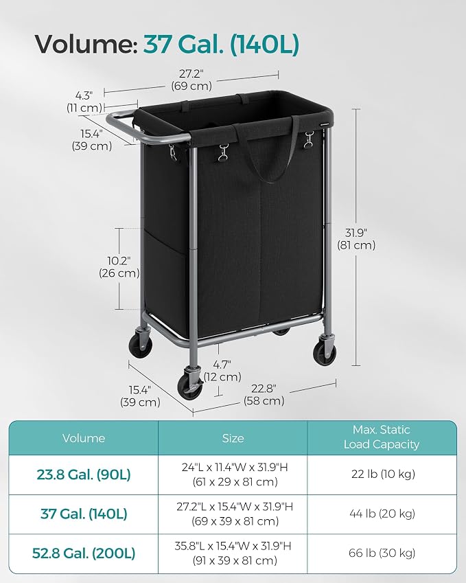 SONGMICS Laundry Basket with Wheels, 2-Section Rolling Laundry Hamper, 37 - Image 6