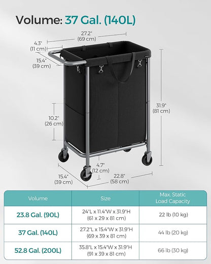 SONGMICS Laundry Basket with Wheels, 2-Section Rolling Laundry Hamper, 37 - Image 6