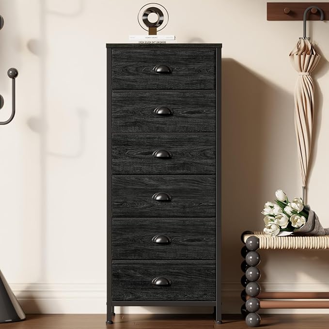 Furnulem Tall Dresser with 6 Drawers, Vertical Bedside End Table & Chest - Image 2