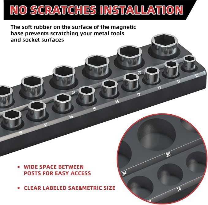 Magnetic Socket Organizer Holder Set – 3-Piece Tool Organizers Including 1/4" - Image 6