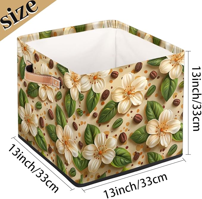 TropicalLife 13x13x13 Inch Large Fabric Storage Cube Beige Floral Print - Image 4