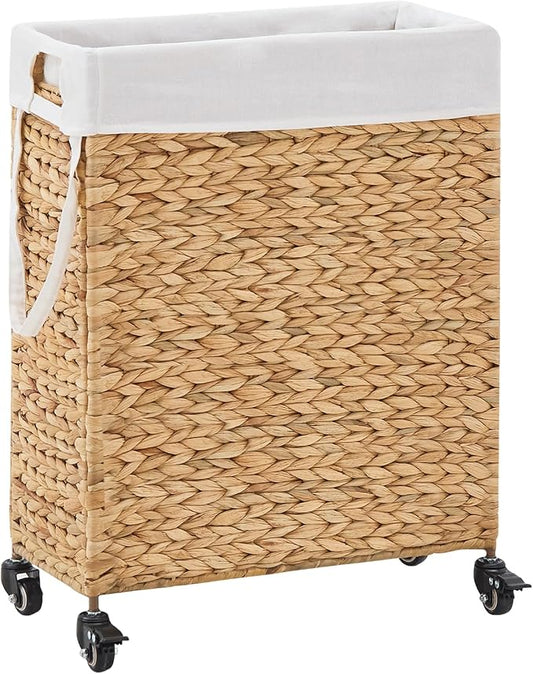 Rolling Laundry Hamper with Wheels, Slim Laundry Basket with Removable Liner by LGENHOOMHandwovenNaturalWaterHyacinthBasket