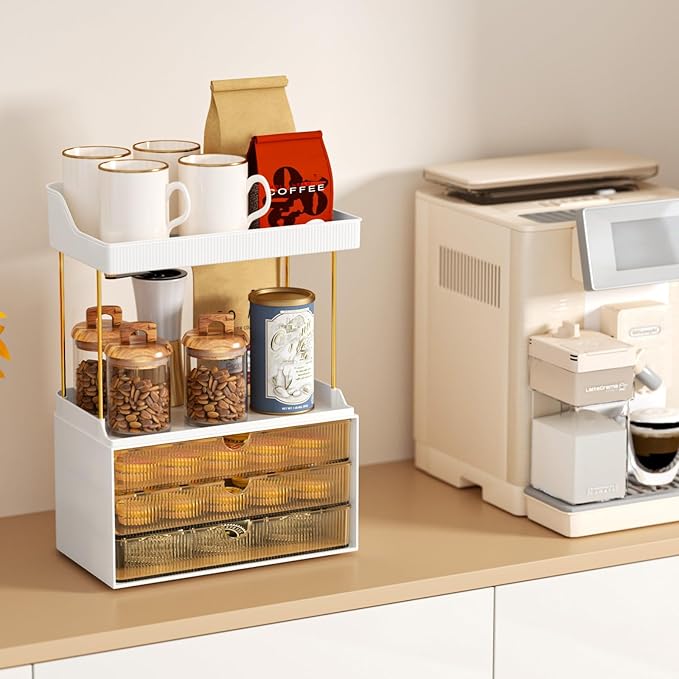 5 Tier 3 Drawers Makeup Organizer, 2 Set Bathroom Organizers and Storage - Image 3