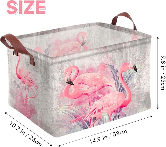 Flamingo Storage Basket Waterproof Canvas Toy Storage Bin Home Flamingo Decor - Image 2