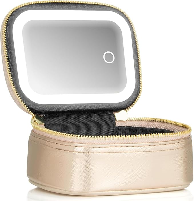 Small Makeup Bag with Led Mirror, Mini Travel Make up Bag 3 Light Modes by Extrei+Gent