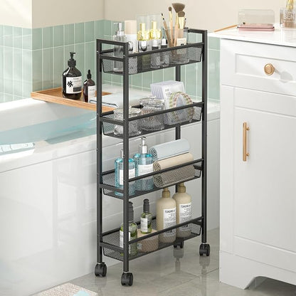 Slim Storage Rolling Cart, 4 Tier Narrow Cart - Image 4