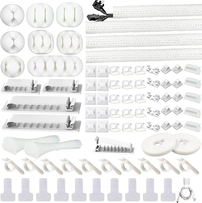 White Cable Management Organizer Kit 4 Cable Sleeve Split, 47Cable Clips 12Cord by DRIVUU
