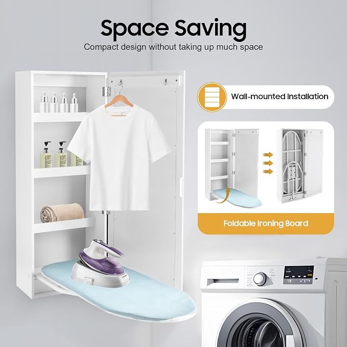 Wall Mount Ironing Board Cabinet, 14 * 8.1 * 37.5inch Built-in Swivel Ironing - Image 5