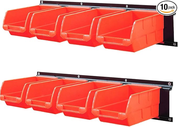 Wallmaster 8-Bin Storage Bins Garage Rack System 2-Tier Orange Tool Organizers by Wallmaster