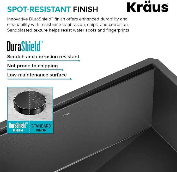 KRAUS Kore Workstation 27-inch Farmhouse Apron Front 16 Gauge Black Stainless - Image 7