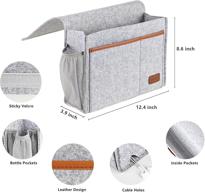 Bedside Caddy, Felt Bed Storage Organizer Hanging Bag Holder - Image 4