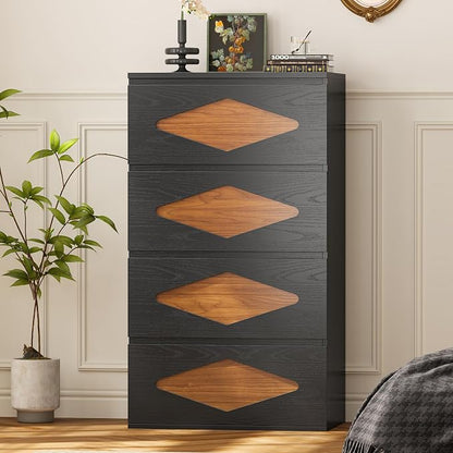48.3'' Tall Dresser for Bedroom, 4 Chest of Wooden Deep Drawers, Vintage Dresser - Image 9