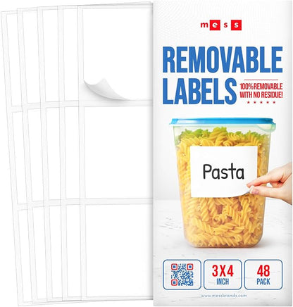 MESS Removable Food Labels for Containers 3x4" Erasable Kitchen Labels for by MESS