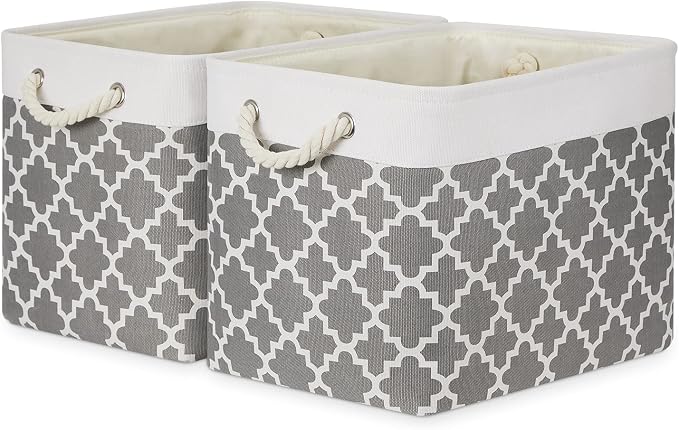 Bidtakay Large Fabric Storage Basket Set of 2 Collapsible Rectangle Basket by BidtakayBaskets
