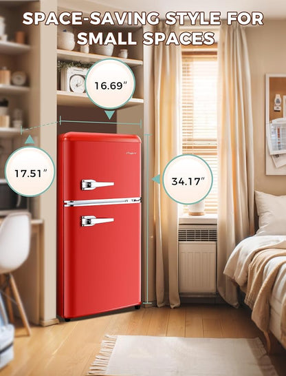 3.2 Cu.Ft Retro Fridge with Freezer, Double Door Refrigerator with 7 Level - Image 6