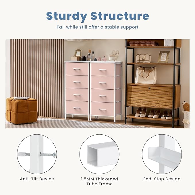 DUMOS Nightstand with 4 Drawers Bedside Table with Removable Fabric Bins Sturdy - Image 5