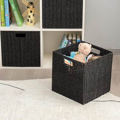 Handwoven Paper Woven Cube Basket Organizer - Image 8