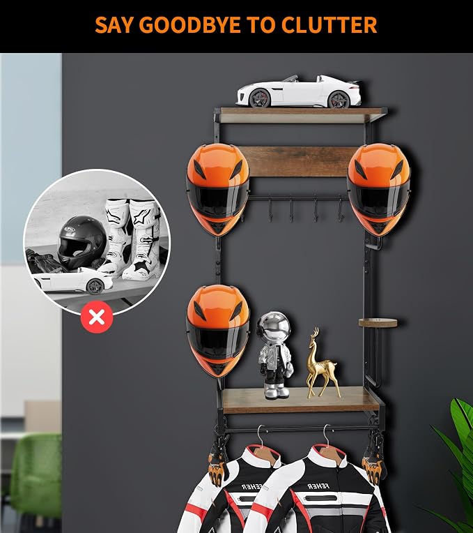 Motorcycle Helmet Rack Wall Mount, Retro Rust Helmet Holder - Image 6