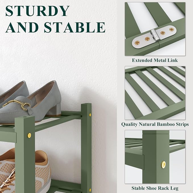 Smiry Bamboo Shoe Rack for Closet, 4 Tier Long Wooden Stackable Shoe Organizer - Image 2