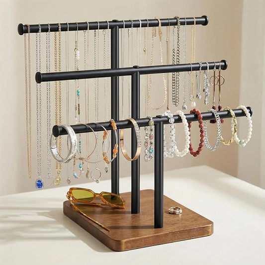3 Tier Jewelry Holder Organizer, Bracelet Holder Display, Detachable T Bar Wood by OfficeDrawerOrganizer