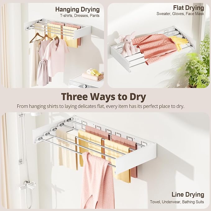 Wall Mounted Clothes Drying Rack Folding Indoor, Foldable Laundry Drying Rack - Image 7