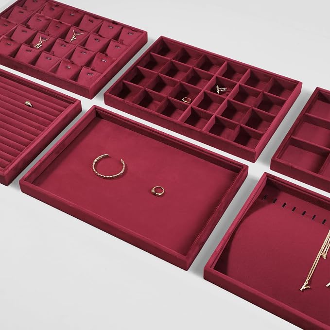 Velvet Stackable Jewelry Display Tray, 24 Grid Earring Ring Storage Tray - Image 7
