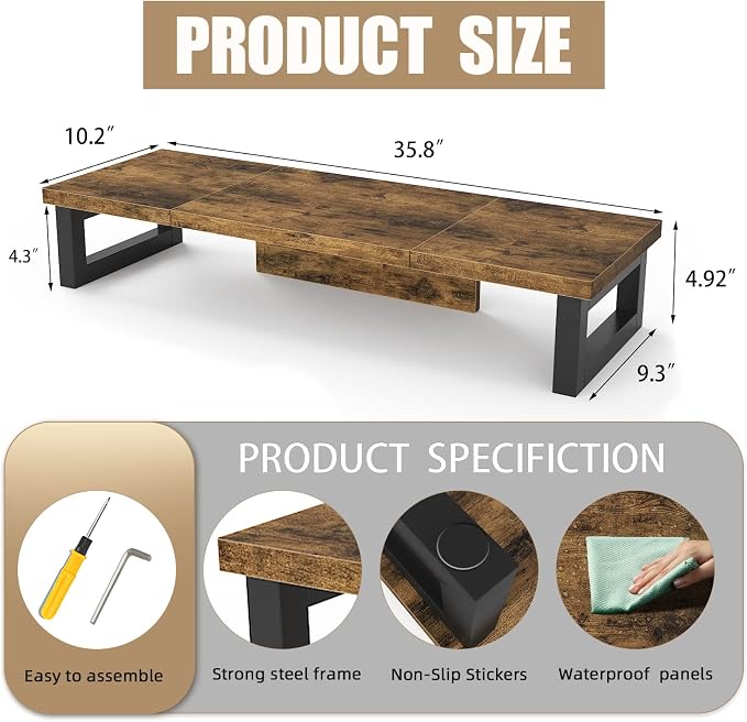 WESTREE Dual Monitor Stand Riser, Wood and Steel Monitor Stand Riser, Computer - Image 7