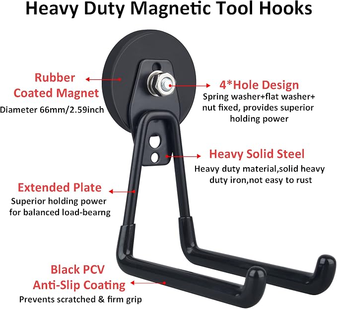 ULIBERMAGNET Magnetic Hooks, Heavy Duty Extra Large Hooks, Power Tool Organizer - Image 3