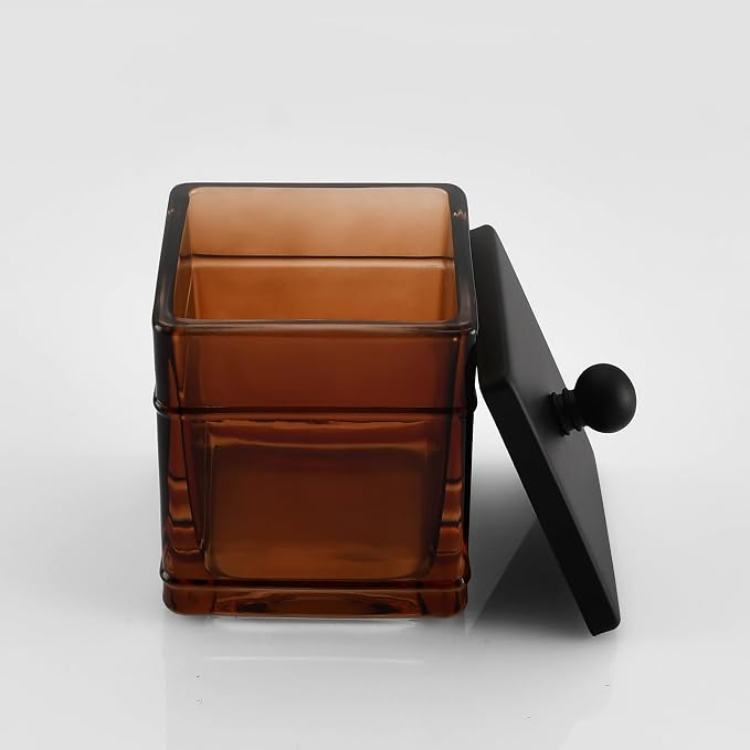 Amber Glass Cotton Jar Holder – Black Lid Elegant Bathroom Storage Canister - Image 5